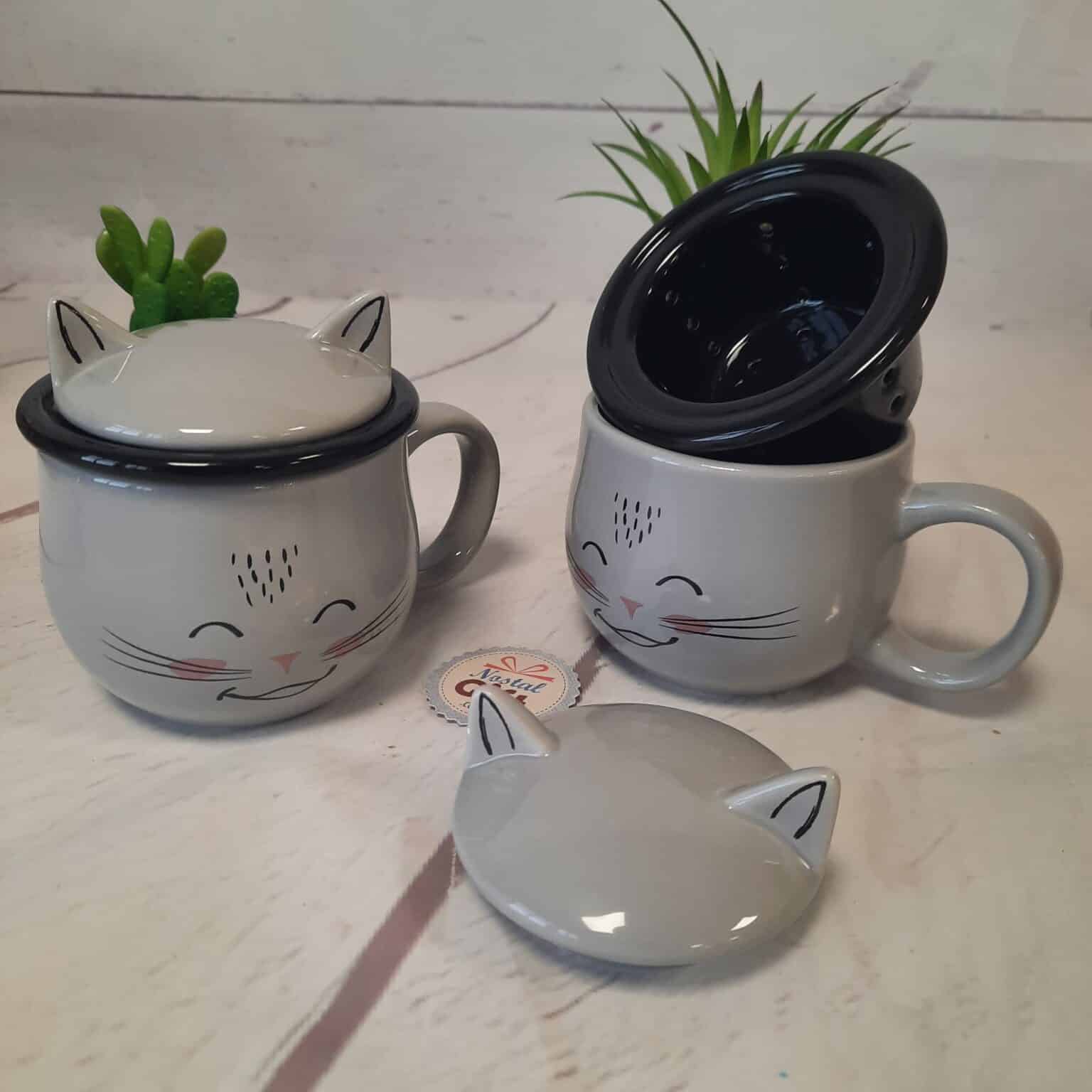 Mug à Thé Avec Infuseur Tête Chat 10cm Couvercle 