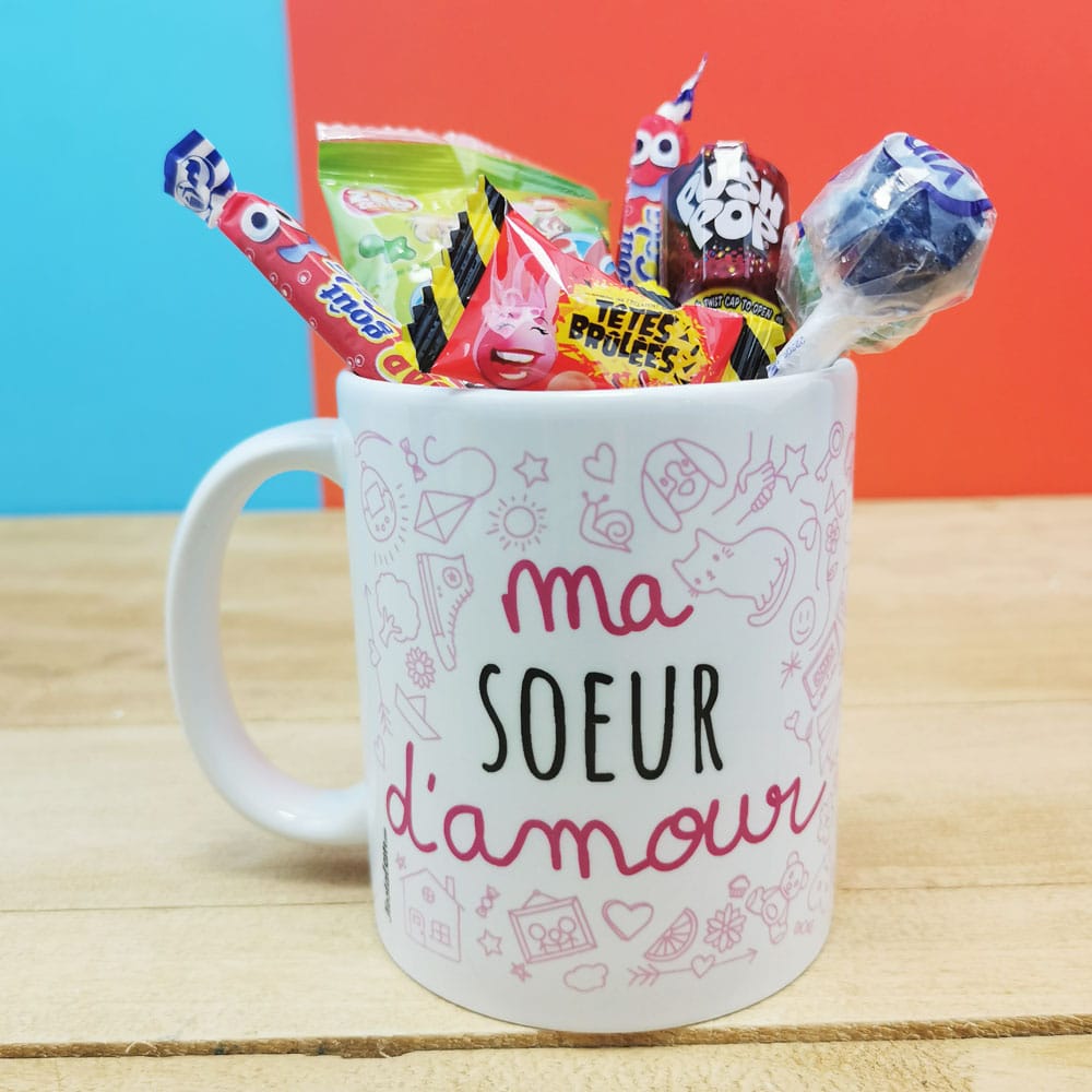 MUG ma Sœur d'amour  bonbons rétro 90 - Cadeau Sœur