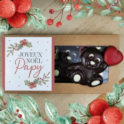 Oursons au chocolat noir x3 "Joyeux Noël Papy" - Cadeau de Noël