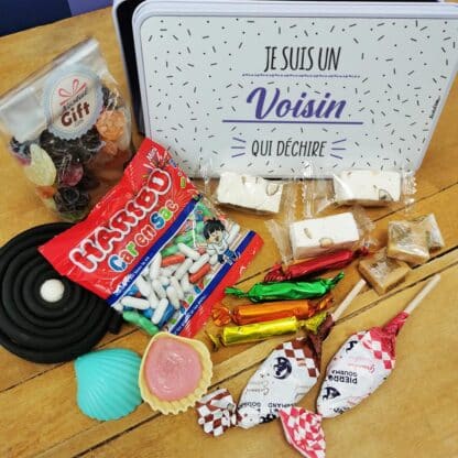 Coffret bonbons en métal des années 60 "Je suis un voisin qui déchire" - Cadeau personnalisé – Image 3