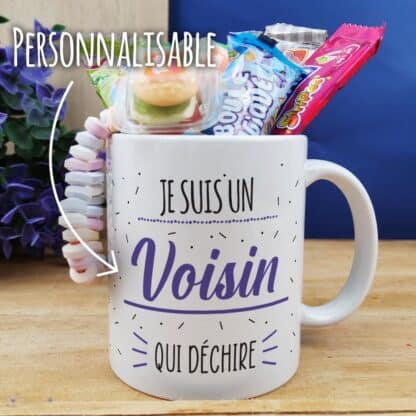 Mug bonbons des années 2000 "Je suis un voisin qui déchire" - Cadeau personnalisé