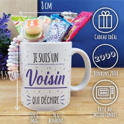 Mug bonbons des années 2000 "Je suis un voisin qui déchire" - Cadeau personnalisé – Image 4