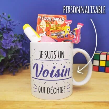 Mug bonbons des années 80  "Je suis un voisin qui déchire" - Cadeau personnalisé