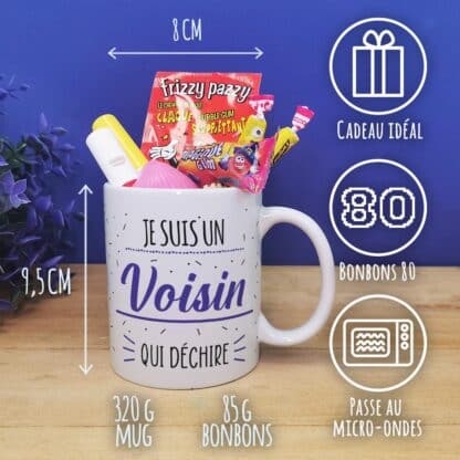 Mug bonbons des années 80  "Je suis un voisin qui déchire" - Cadeau personnalisé – Image 3