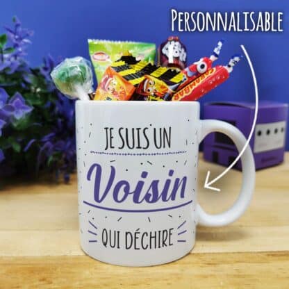 Mug bonbons des années 90 "Je suis un voisin qui déchire" - Cadeau personnalisé