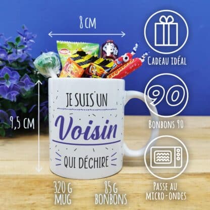 Mug bonbons des années 90 "Je suis un voisin qui déchire" - Cadeau personnalisé – Image 3