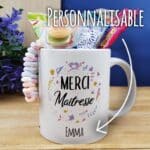 Mug bonbons des années 2000 "Merci Maîtresse" floral - Cadeau personnalisable