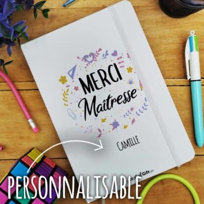 Carnet "Merci Maîtresse" personnalisé - collection florale