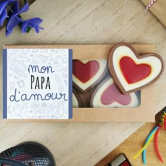 Cœurs au chocolat au lait rouge et blanc x4 "Papa d'amour"