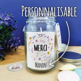 Bougie Jar - "Merci" personnalisé - Collection florale