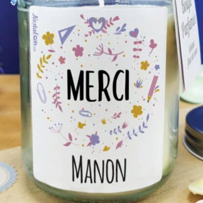 Bougie Jar - "Merci" personnalisé - Collection florale