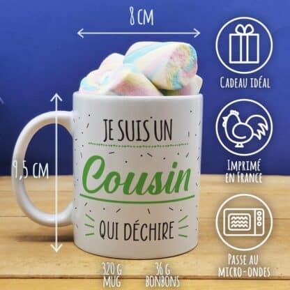 Mug "Je suis un cousin qui déchire" et ses guimauves torsade x5 - cadeau personnalisable – Image 4