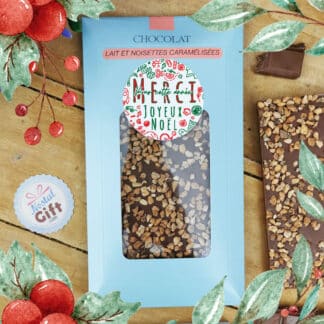 Tablette Chocolat Lait et Noisettes Caramélisées "Merci pour cette année - Joyeux Noël" made in France (Maison Guinguet)