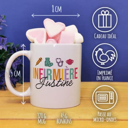 Mug "Infirmière Géniale" et ses guimauves coeurs x10 - Cadeau personnalisable – Image 4